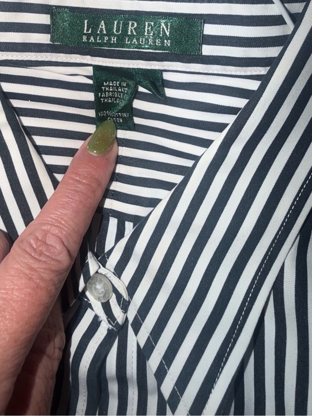 Women’s Ralph Lauren Black and White Striped Button-Down Shirt with Crest - Picture 3 of 9